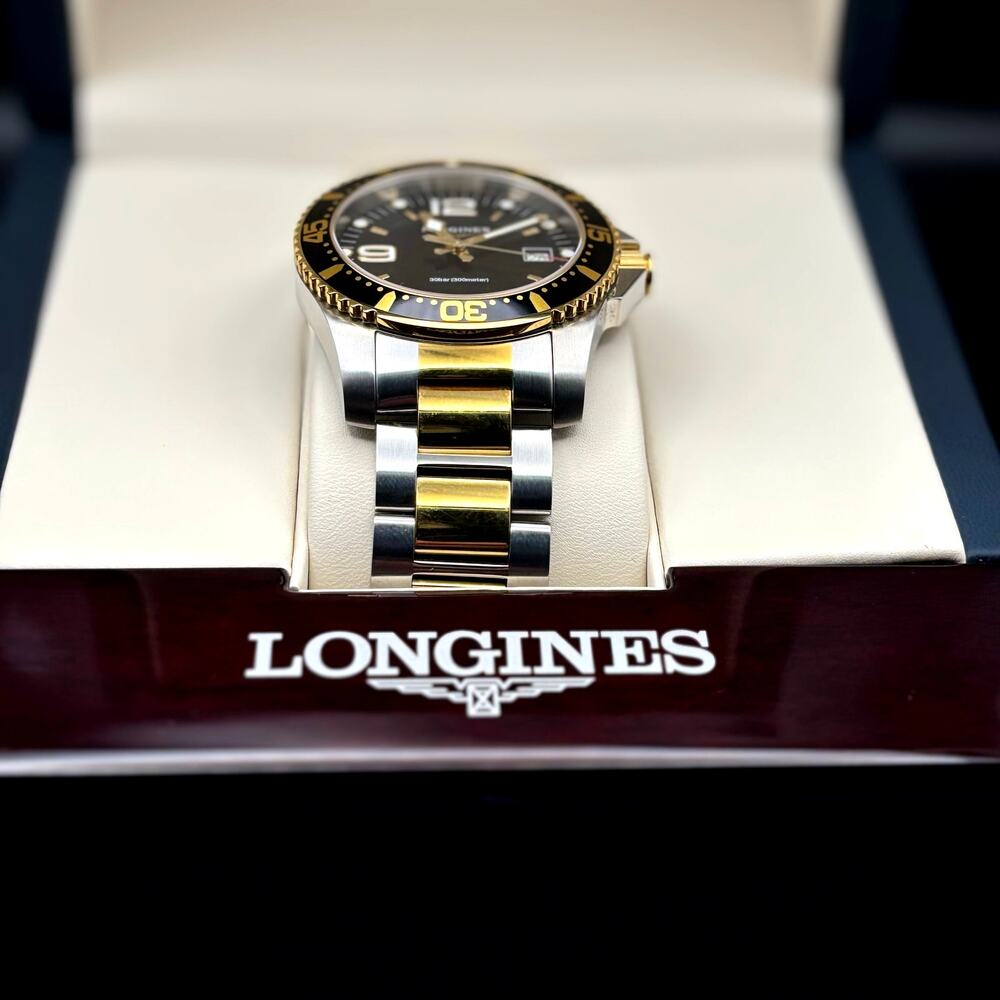 Longines HydroConquest L3.740.3.56.7 Mens 41mm Two-Tone Black Dial Diver Watch - Picture 6 of 17
